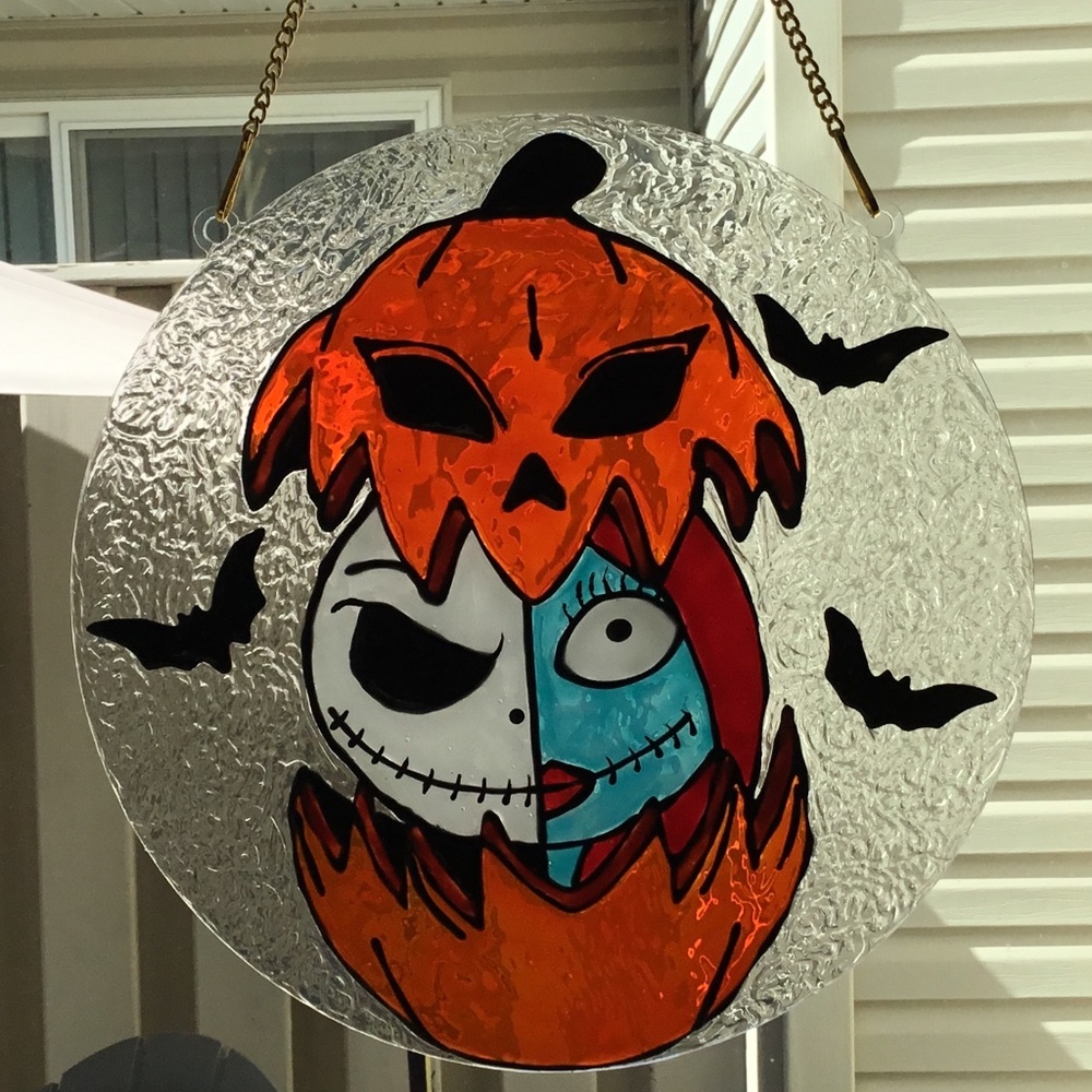 Hand Painted Stained Glass Halloween Decoration on 10 X 10 inch Acrylic Circle. - Picture 2 of 7